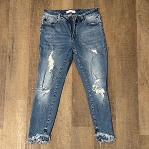 KanCan Blue Distressed Cropped Jeans